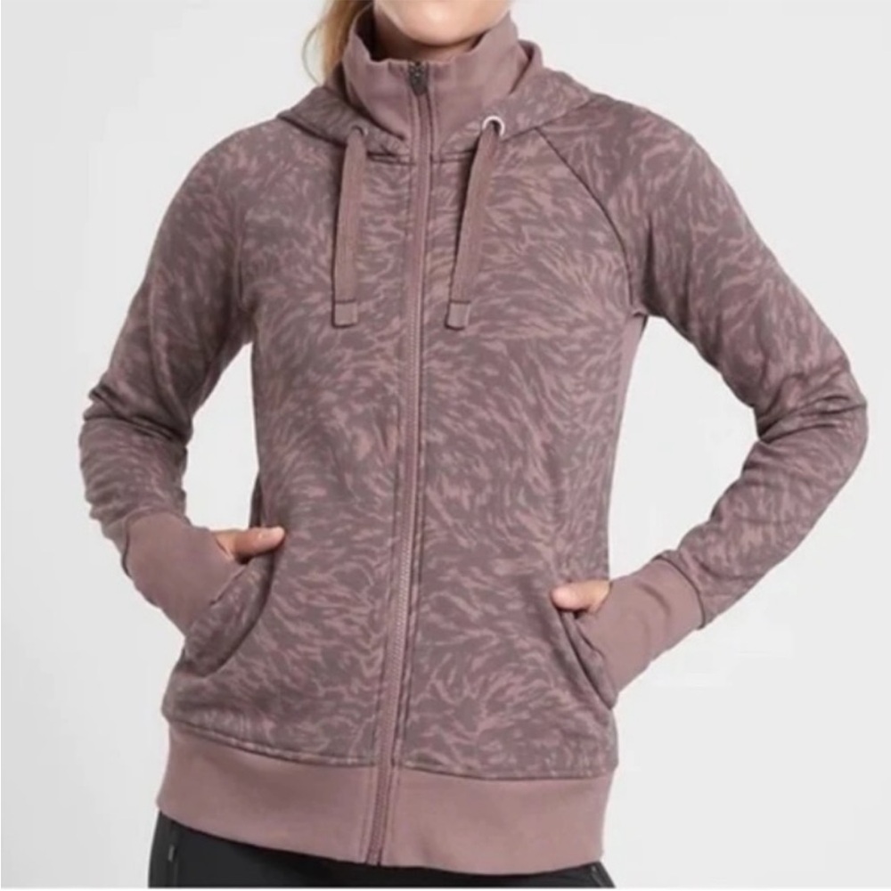 Athleta Triumph Mauve Tiny Leopard Printed Hoodie Sweatshirt
